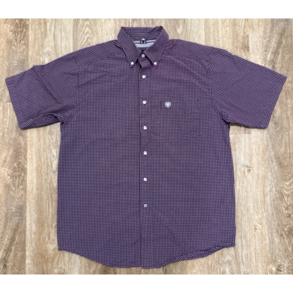 Ariat Pro Series Classic Size M Maroon/White Plaid Button-Down Pockets